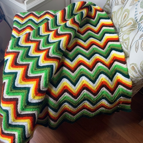 Vintage Knitted Handmade Multicolor Afghan Blanket - Picture 2 of 2